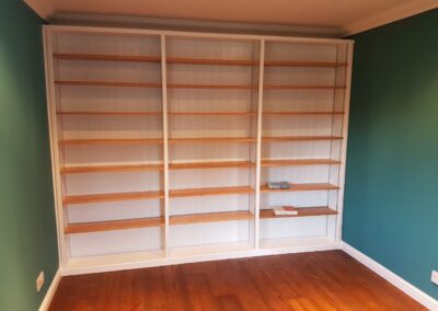 Bespoke hand painted bookcase with adjustable solid oak shelving